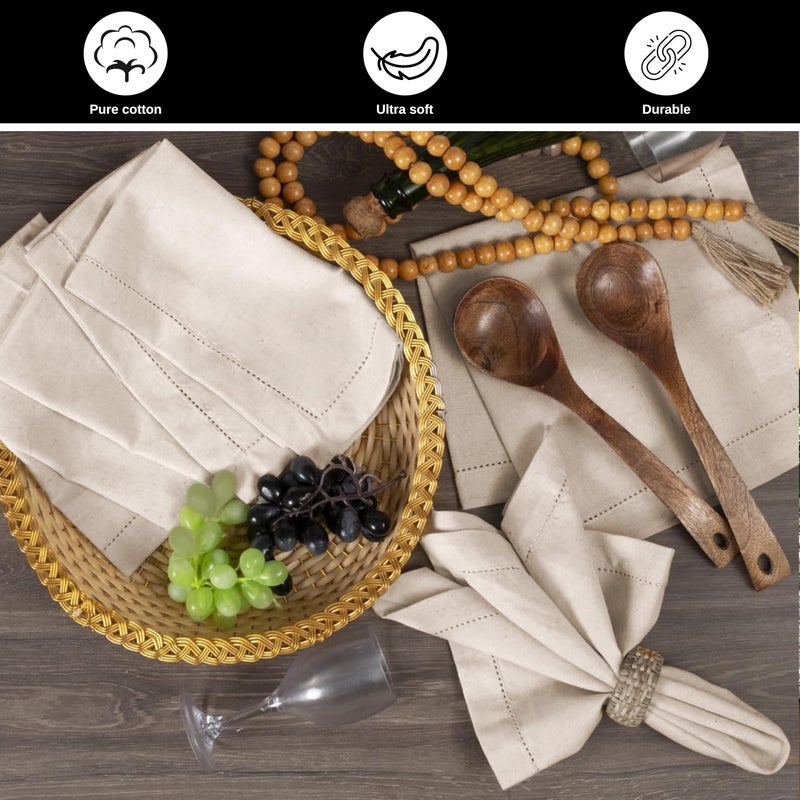 Bedding Craft Linen Flax Cotton Cloth Dinner Napkins Set of 12 â€“ 20x20 Natural Hemstitched Fabric â€“ Machine Washable Elegant Reusable Table Napkins for Weddings, Parties & Dining DÃ©cor - Image 5